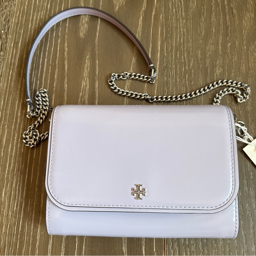 NWT Tory Burch Emerson Patent Chain Wallet violet sky NO LONGER AVAILABLE - Picture 9 of 13
